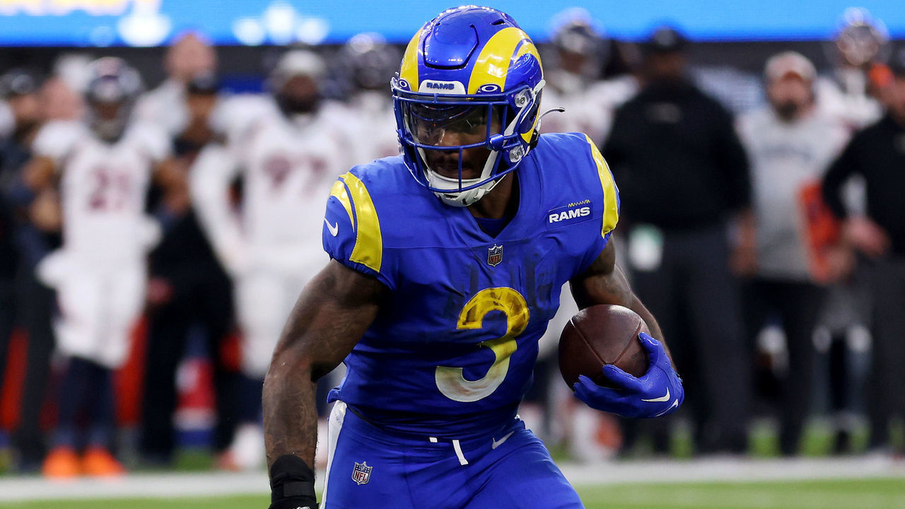 INGLEWOOD, CALIFORNIA - DECEMBER 25: Cam Akers #3 of the Los Angeles Rams runs the ball during the fourth quarter against the Denver Broncos at SoFi Stadium on December 25, 2022 in Inglewood, California.