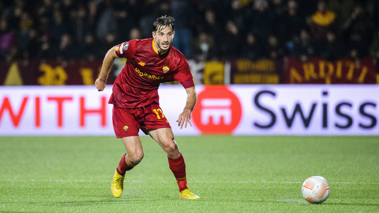 HELSINKI, FINLAND - OCTOBER 27: Matias Vina of AS Roma Controls the ball during the UEFA Europa League group C match between HJK Helsinki and AS Roma at Bolt Arena on October 27, 2022 in Helsinki, Finland.