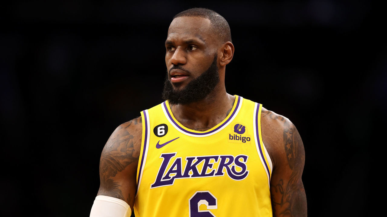 BOSTON, MASSACHUSETTS - JANUARY 28: LeBron James #6 of the Los Angeles Lakers looks on during the second half against the Boston Celtics at TD Garden on January 28, 2023 in Boston, Massachusetts. The Celtics defeat the Lakers 125-121.