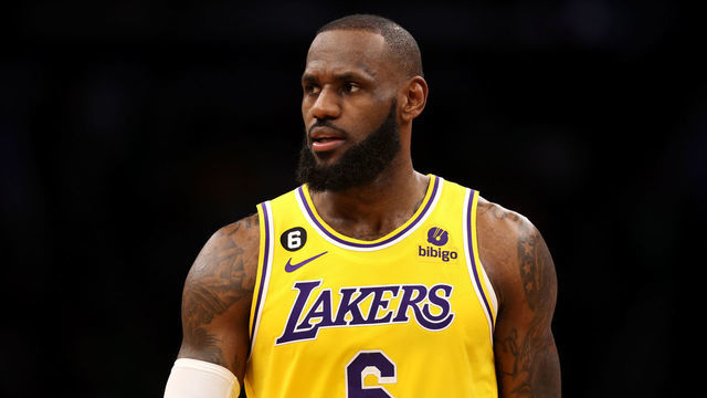 BOSTON, MASSACHUSETTS - JANUARY 28: LeBron James #6 of the Los Angeles Lakers looks on during the second half against the Boston Celtics at TD Garden on January 28, 2023 in Boston, Massachusetts. The Celtics defeat the Lakers 125-121.