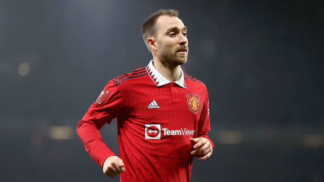 MANCHESTER, ENGLAND - JANUARY 28: Christian Eriksen of Manchester United during the FA Cup Fourth round match between Manchester United and Reading at Old Trafford on January 28, 2023 in Manchester, England.
