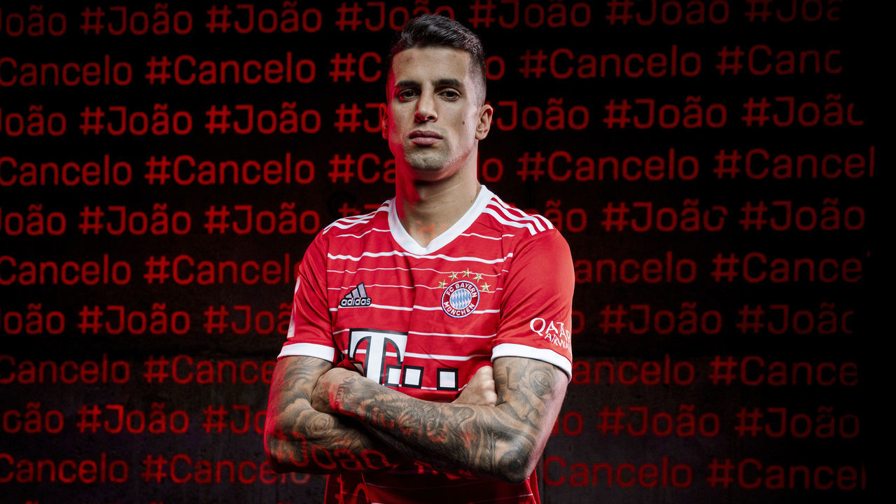 MUNICH, GERMANY - JANUARY 31: Joao Cancelo of FC Bayern Muenchen during the photo shot on January 31, 2023 in Munich, Germany.
