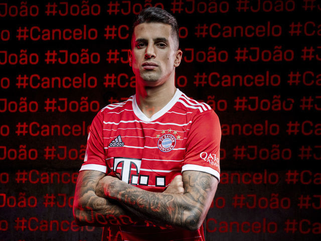 MUNICH, GERMANY - JANUARY 31: Joao Cancelo of FC Bayern Muenchen during the photo shot on January 31, 2023 in Munich, Germany.