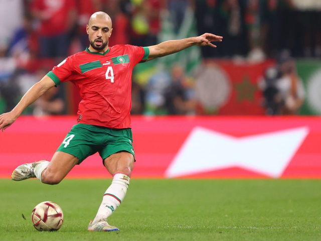 AL KHOR, QATAR - DECEMBER 14: Sofyan Amrabat of Morocco during the FIFA World Cup Qatar 2022 semi final match between France and Morocco at Al Bayt Stadium on December 14, 2022 in Al Khor, Qatar.