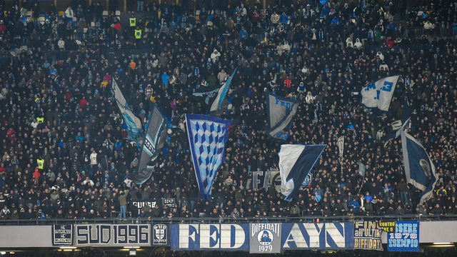 Supporters of SSC Napoli during the Serie A TIM match between SSC Napoli and AS Roma at Stadio Diego Armando Maradona Naples Italy on 29 January 2023.
