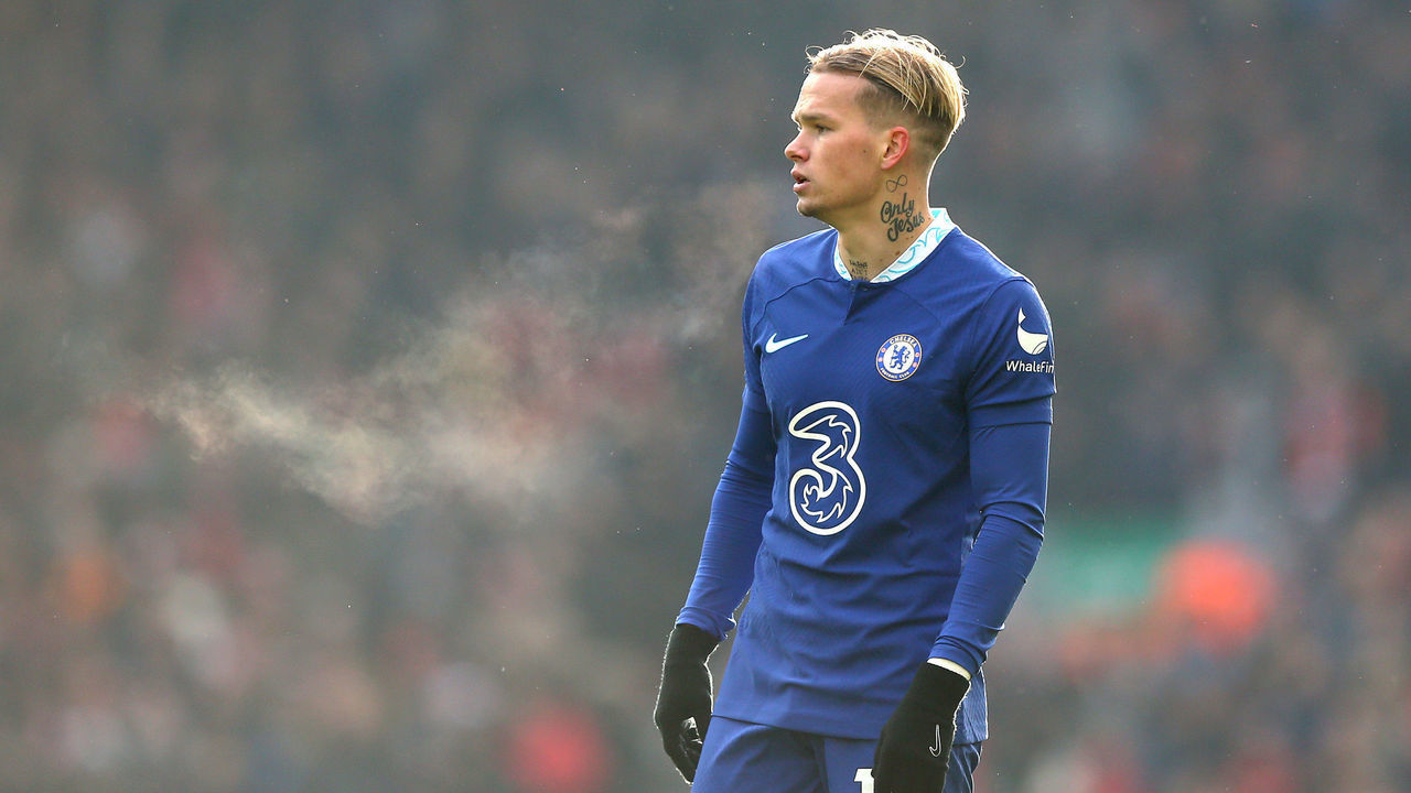 LIVERPOOL, ENGLAND - JANUARY 21: Mykhaylo Mudryk of Chelsea looks on during the Premier League match between Liverpool FC and Chelsea FC at Anfield on January 21, 2023 in Liverpool, England.