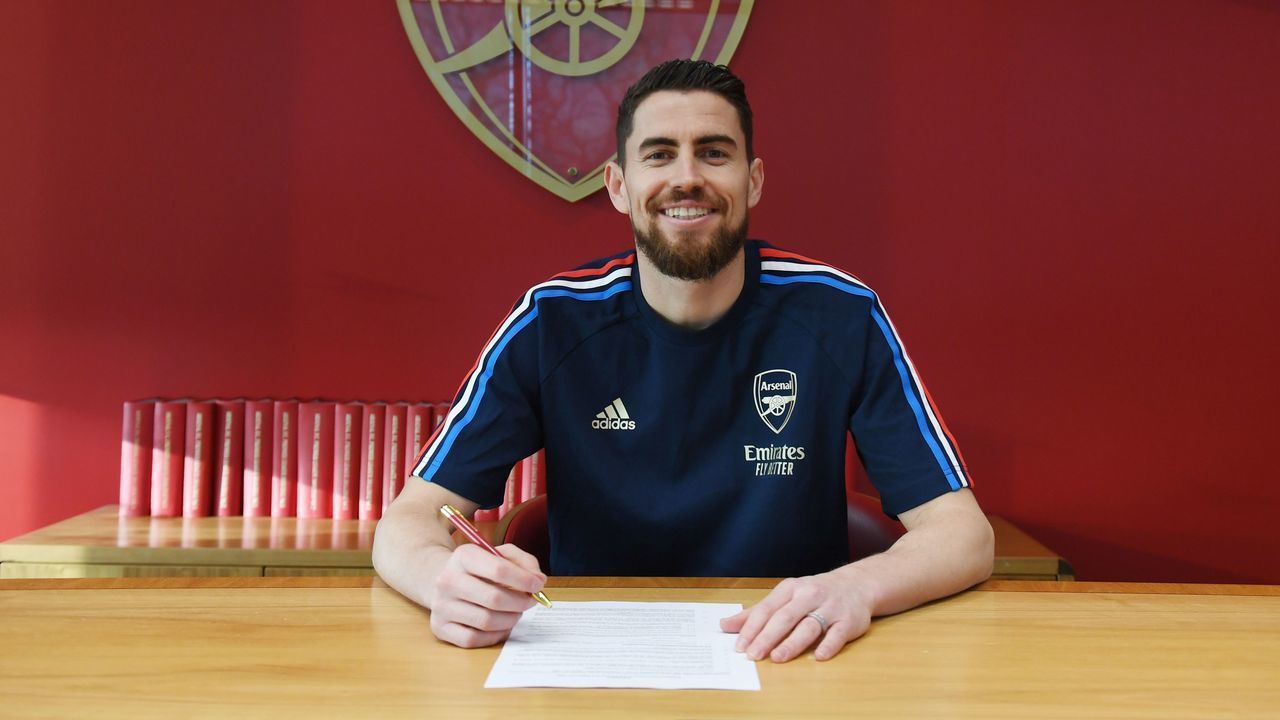 ST ALBANS, ENGLAND - JANUARY 31: Arsenal unveil new signing Jorginho at London Colney on January 31, 2023 in St Albans, England.