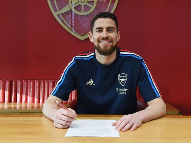 ST ALBANS, ENGLAND - JANUARY 31: Arsenal unveil new signing Jorginho at London Colney on January 31, 2023 in St Albans, England.