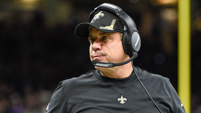 NEW ORLEANS, LA - OCTOBER 31: New Orleans Saints head coach Sean Payton looks on from the sideline during the football game between the Tampa Bay Buccaneers and New Orleans Saints at Caesar's Superdome on October 31, 2021 in New Orleans, LA.