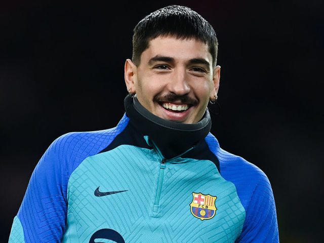 BARCELONA, SPAIN - JANUARY 25: Hector Bellerin of FC Barcelona looks on during the warm up prior to the Copa Del Rey Quarter Final match between FC Barcelona and Real Sociedad at Spotify Camp Nou on January 25, 2023 in Barcelona, Spain.