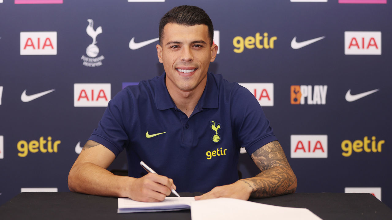 ENFIELD, ENGLAND - JANUARY 31: Tottenham Hotspur new loan signing Pedro Porro poses for a photo at Tottenham Hotspur Training Centre on January 31, 2023 in Enfield, England.