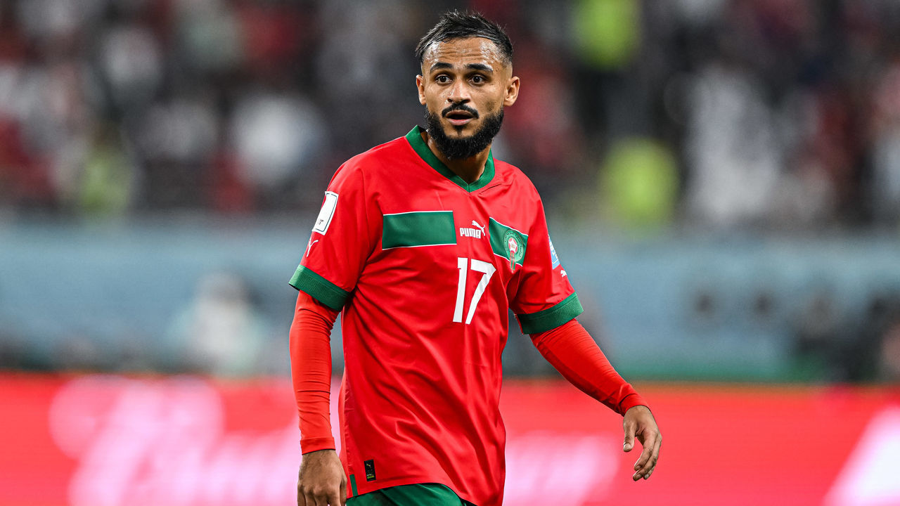 DOHA, QATAR - DECEMBER 17: Sofiane Boufal of Morocco Looks on during the FIFA World Cup Qatar 2022 3rd Place match between Croatia and Morocco at Khalifa International Stadium on December 17, 2022 in Doha, Qatar.