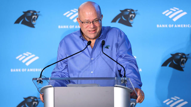 CHARLOTTE, NORTH CAROLINA - JANUARY 31: Carolina Panthers owner David Tepper speaks during the Carolina Panthers head coach introduction at Bank of America Stadium on January 31, 2023 in Charlotte, North Carolina. Tepper introduced Frank Reich as the new head coach of the Carolina Panthers.