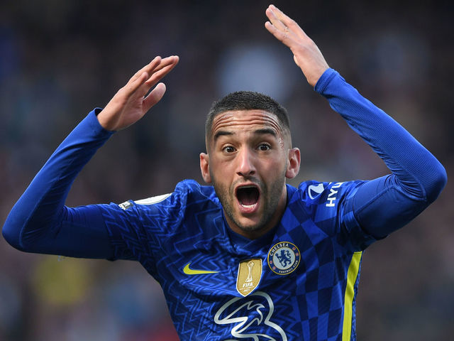 LONDON, ENGLAND - APRIL 02: Hakim Ziyech of Chelsea reacts during the Premier League match between Chelsea and Brentford at Stamford Bridge on April 02, 2022 in London, England.