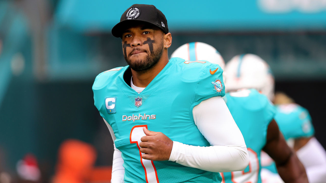 MIAMI GARDENS, FLORIDA - DECEMBER 25: Tua Tagovailoa #1 of the Miami Dolphins takes the field prior to a game against the Green Bay Packers at Hard Rock Stadium on December 25, 2022 in Miami Gardens, Florida.