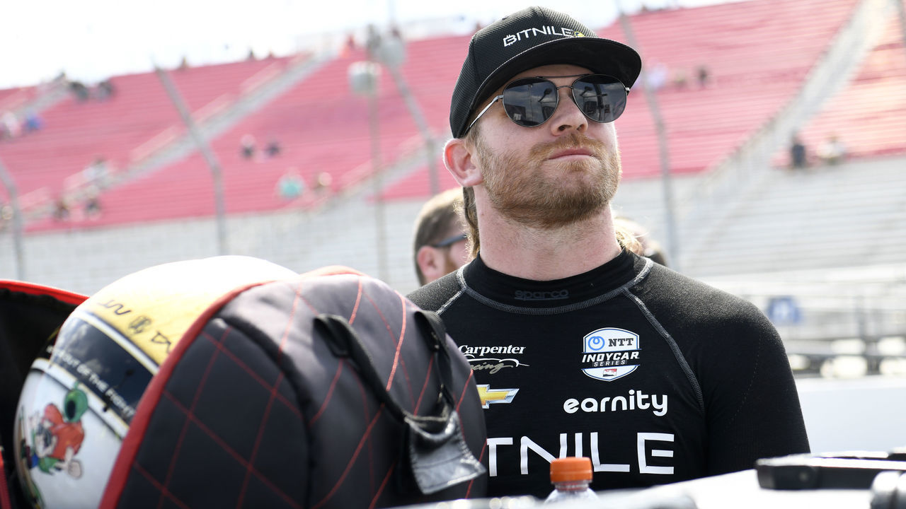MADISON, IL - AUGUST 19: Conor Daly (#20 Ed Carpenter Racing) prepares to qualify for the NTT IndyCar Series Bommarito Automotive Group 500 on August 19, 2022, at World Wide Technology Raceway at Gateway in Madison, Illinois.