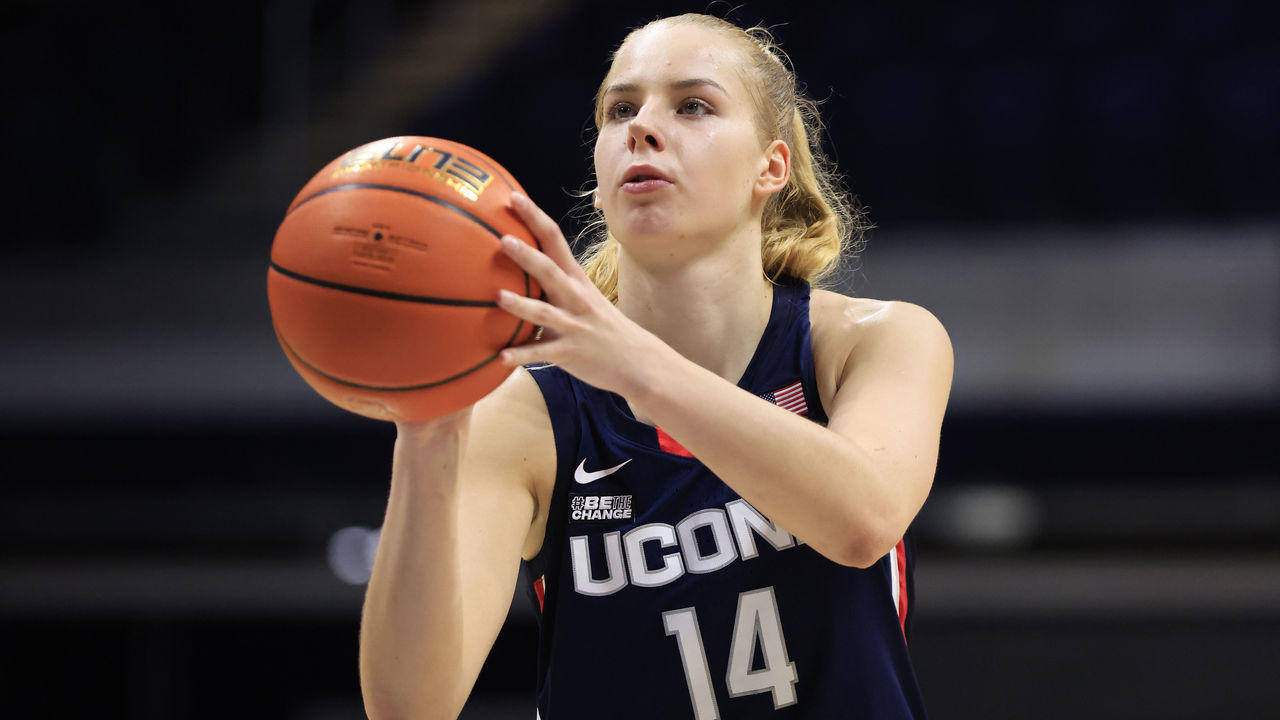 INDIANAPOLIS, INDIANA - JANUARY 03: Dorka Juhasz #14 of the UConn Huskies shoots a free throw in the game against the Butler Bulldogs at Hinkle Fieldhouse on January 03, 2023 in Indianapolis, Indiana.
