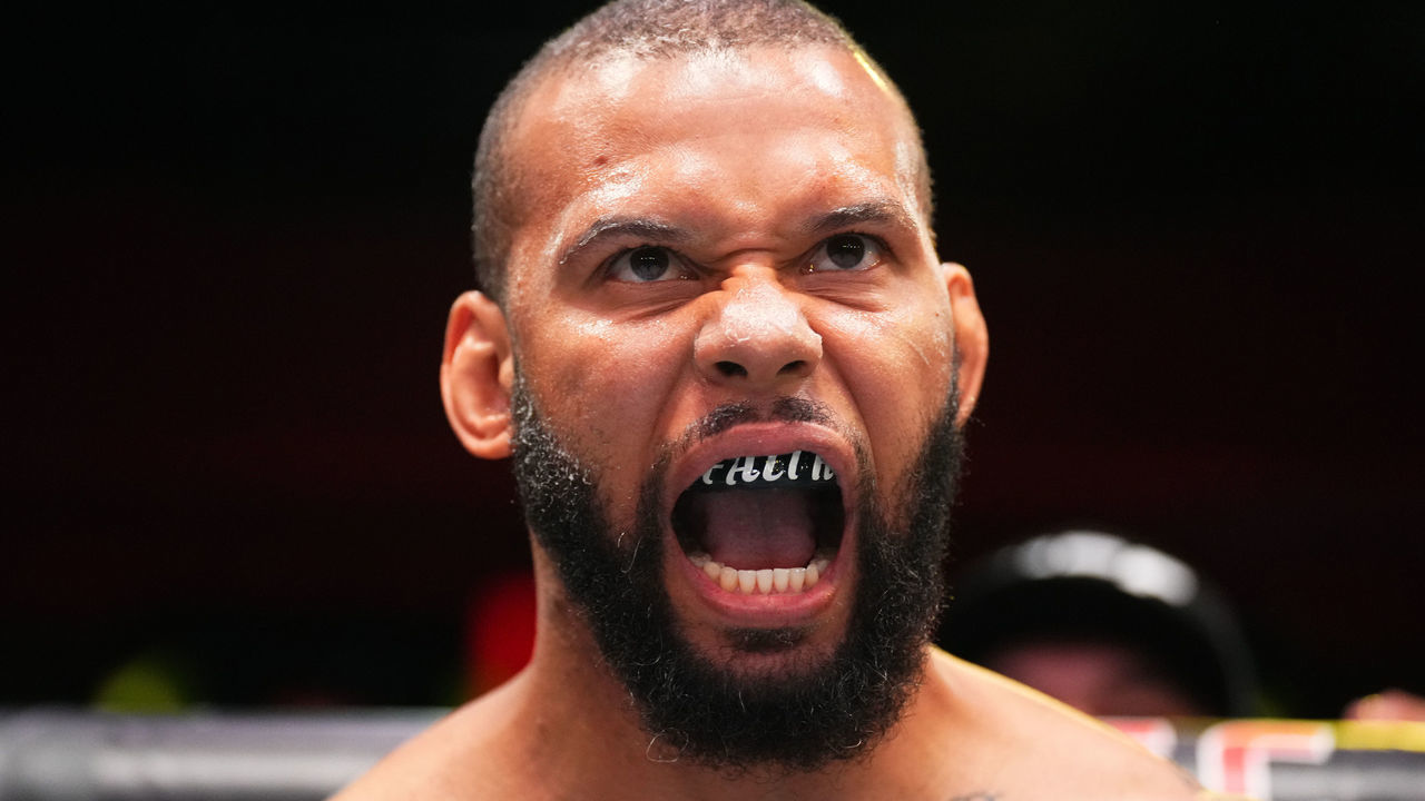 LAS VEGAS, NEVADA - AUGUST 06: Thiago Santos of Brazil prepares to fight Jamahal Hill in a light heavyweight fight during the UFC Fight Night event at UFC APEX on August 06, 2022 in Las Vegas, Nevada.