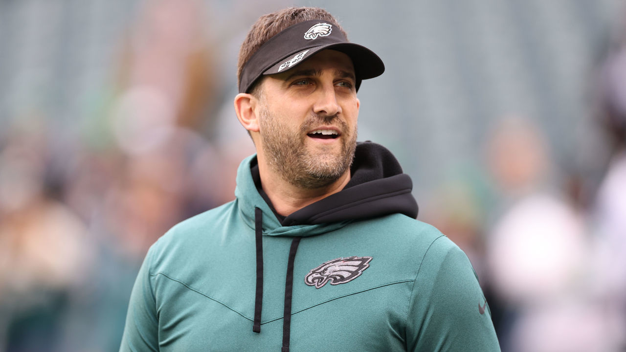 PHILADELPHIA, PENNSYLVANIA - JANUARY 29: Head coach Nick Sirianni of the Philadelphia Eagles looks on prior to the NFC Championship Game against the San Francisco 49ers at Lincoln Financial Field on January 29, 2023 in Philadelphia, Pennsylvania.