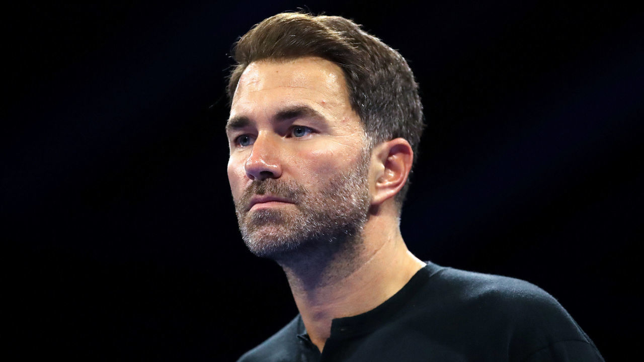 LONDON, ENGLAND - OCTOBER 29: Eddie Hearn looks on during the ring walks prior to the EBU European Featherweight title fight between Jordan Gill and Kiko Martinez at OVO Arena Wembley on October 29, 2022 in London, England.