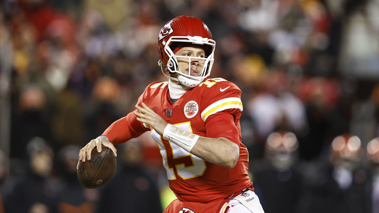 KANSAS CITY, MISSOURI - JANUARY 29: Patrick Mahomes #15 of the Kansas City Chiefs passes the ball during the AFC Championship NFL football game between the Kansas City Chiefs and the Cincinnati Bengals at GEHA Field at Arrowhead Stadium on January 29, 2023 in Kansas City, Missouri.