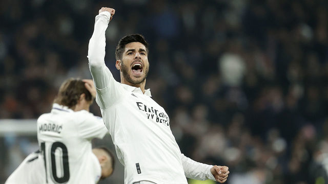 MADRID, SPAIN - FEBRUARY 02: Marco Asensio of Real Madrid celebrates after scoring a goal during the LaLiga Santander match between Real Madrid CF and Valencia CF at Estadio Santiago Bernabeu on February 02, 2023 in Madrid, Spain.