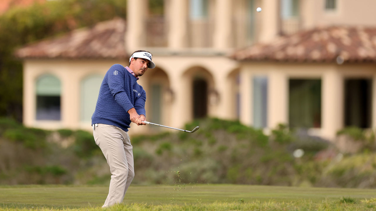 PEBBLE BEACH, CALIFORNIA - FEBRUARY 02: Hank Lebioda of the United States plays his third shot on the 16th hole during the first round of the AT&T Pebble Beach Pro-Am at Monterey Peninsula Country Club on February 02, 2023 in Pebble Beach, California.