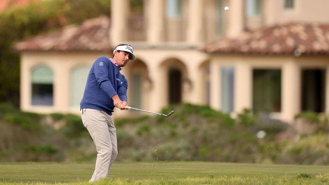 PEBBLE BEACH, CALIFORNIA - FEBRUARY 02: Hank Lebioda of the United States plays his third shot on the 16th hole during the first round of the AT&T Pebble Beach Pro-Am at Monterey Peninsula Country Club on February 02, 2023 in Pebble Beach, California.