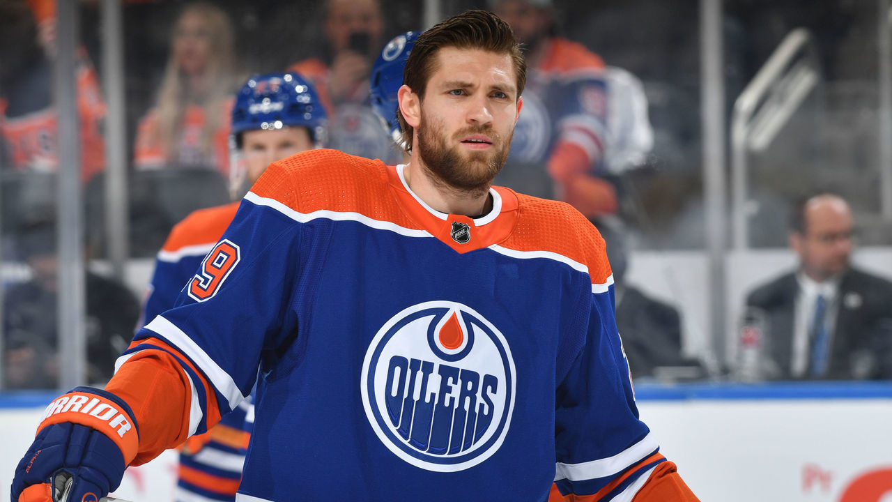 EDMONTON, CANADA - JANUARY 19: Leon Draisaitl #29 of the Edmonton Oilers skates during warm ups before the game against the Tampa Bay Lightning on January 19, 2023 at Rogers Place in Edmonton, Alberta, Canada.