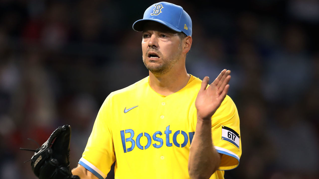 Boston, MA - September 28: Boston Red Sox SP Rich Hill claps his hands after striking out a batter in the fifth inning. The Red Sox beat the Baltimore Orioles, 3-1.