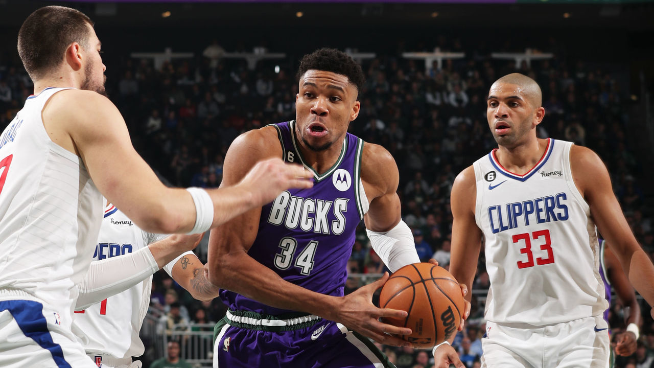 MILWAUKEE, WI - FEBRUARY 2: Giannis Antetokounmpo #34 of the Milwaukee Bucks drives to the basket during the game against the LA Clippers on February 2, 2023 at the Fiserv Forum Center in Milwaukee, Wisconsin. Mandatory Copyright Notice: Copyright 2022 NBAE .