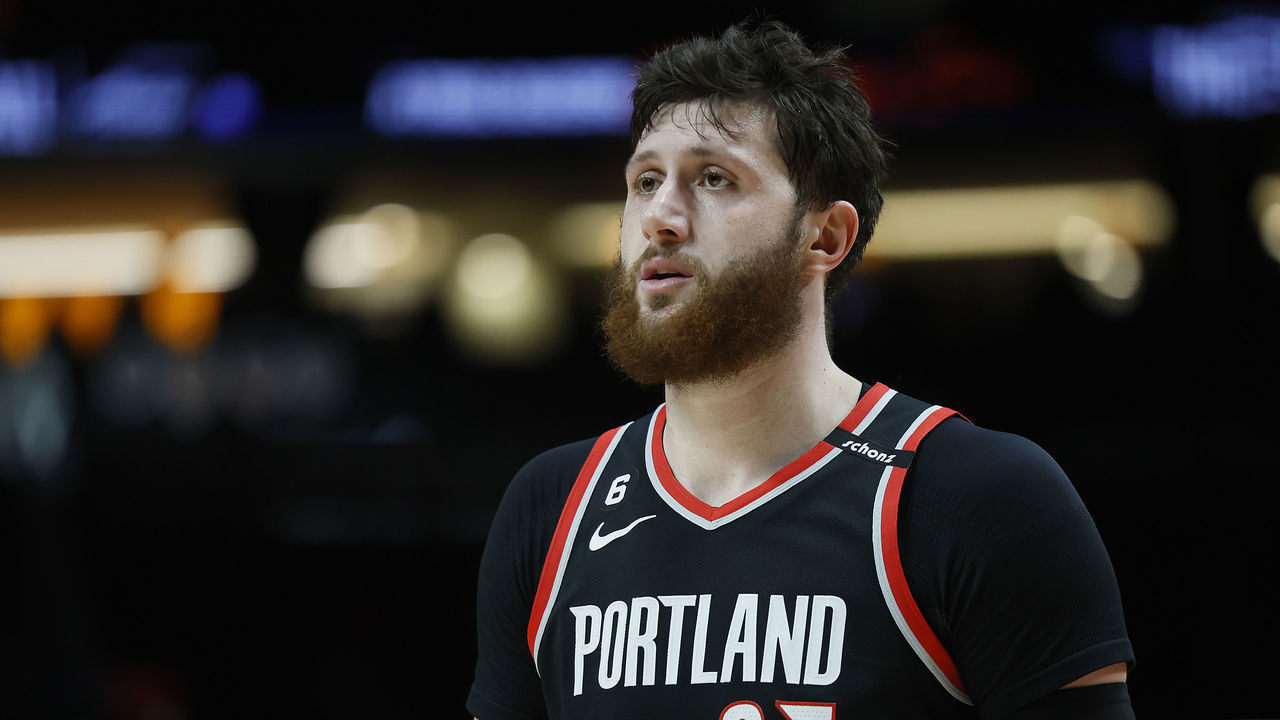 PORTLAND, OREGON - JANUARY 30: Jusuf Nurkic #27 of the Portland Trail Blazers looks on during the second half against the Atlanta Hawks at Moda Center on January 30, 2023 in Portland, Oregon.