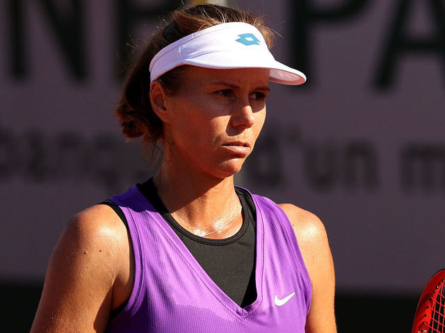 PARIS, FRANCE - JUNE 01: Varvara Lepchenko of The United States celebrates in their ladies first round match against Zhang Shuai of China during day three of the 2021 French Open at Roland Garros on June 01, 2021 in Paris, France.