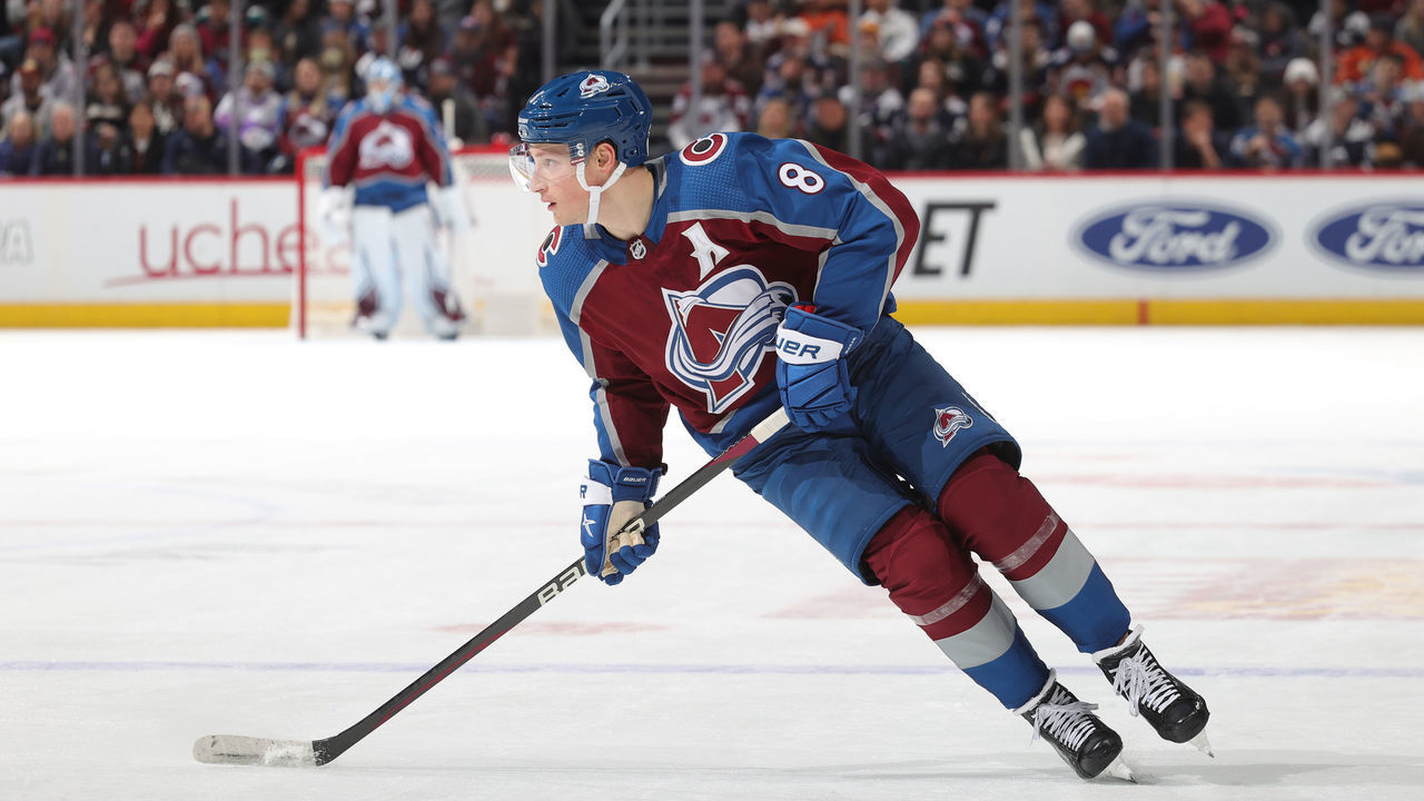 DENVER, COLORADO - JANUARY 26: Cale Makar #8 of the Colorado Avalanche skates against the Anaheim Ducks at Ball Arena on January 26, 2023 in Denver, Colorado.