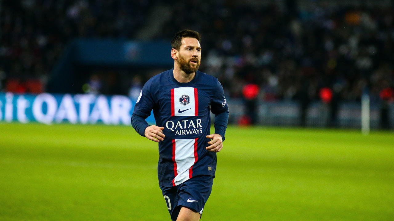 Lionel Messi of Paris Saint-Germain in action during the French Ligue 1 football match between Paris Saint-Germain (PSG) and Toulouse FC at Parc des Princes stadium, in Paris, France, on February 4, 2023.