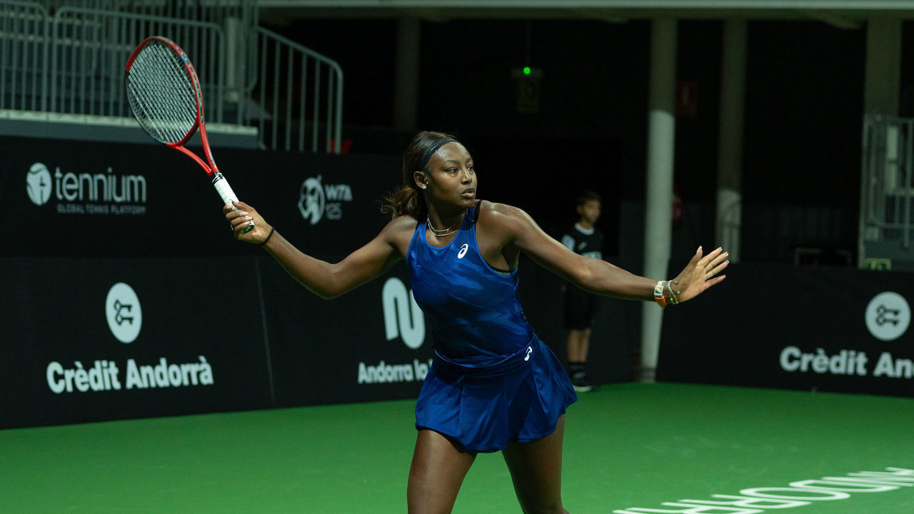 Alycia Parks of USA in action against Ana Konjuh of Croatia in final match during Credit Andorra Open Women's Tennis Association (WTA) tennis tournament at Poliesportiu d Andorra in Andorra La Vella, Andorra on December 4, 2022.