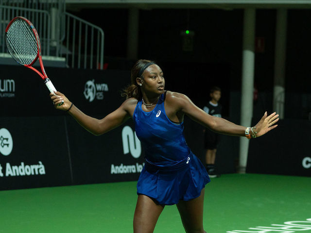 Alycia Parks of USA in action against Ana Konjuh of Croatia in final match during Credit Andorra Open Women's Tennis Association (WTA) tennis tournament at Poliesportiu d Andorra in Andorra La Vella, Andorra on December 4, 2022.