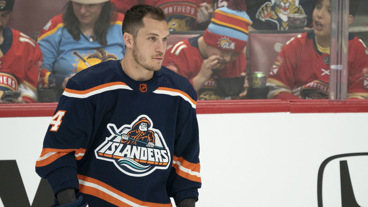 SUNRISE, FL - FEBRUARY 03: Bo Horvat #14 of the New York Islanders looks on during the NHL All-Star Skills showcase at FLA Live Arena in Sunrise, FL on February, 2023.