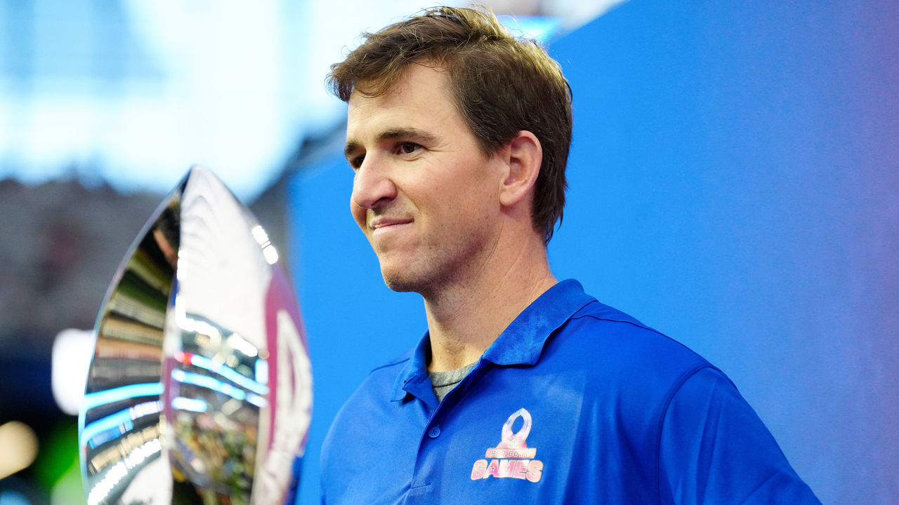 LAS VEGAS, NEVADA - FEBRUARY 05: NFC head coach Eli Manning looks on after defeating the AFC 35-33 during the 2023 NFL Pro Bowl Games at Allegiant Stadium on February 05, 2023 in Las Vegas, Nevada.