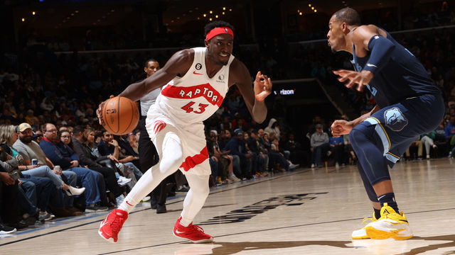 MEMPHIS, TN - FEBRUARY 5: Pascal Siakam #43 of the Toronto Raptors dribbles the ball during the game against the Memphis Grizzlies on February 5, 2023 at FedExForum in Memphis, Tennessee. Mandatory Copyright Notice: Copyright 2023 NBAE