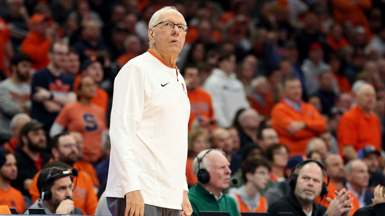 SYRACUSE, NEW YORK - JANUARY 30: Head Coach Jim Boeheim of the Syracuse Orange looks on during the second half against the Virginia Cavaliers at JMA Wireless Dome on January 30, 2023 in Syracuse, New York.