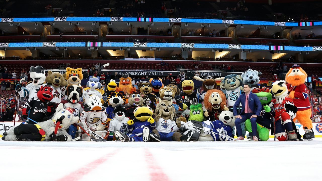 SUNRISE, FLORIDA - FEBRUARY 03: The Mascots pose together after the 2023 NHL All-Star Mascot Game at FLA Live Arena on February 03, 2023 in Sunrise, Florida.