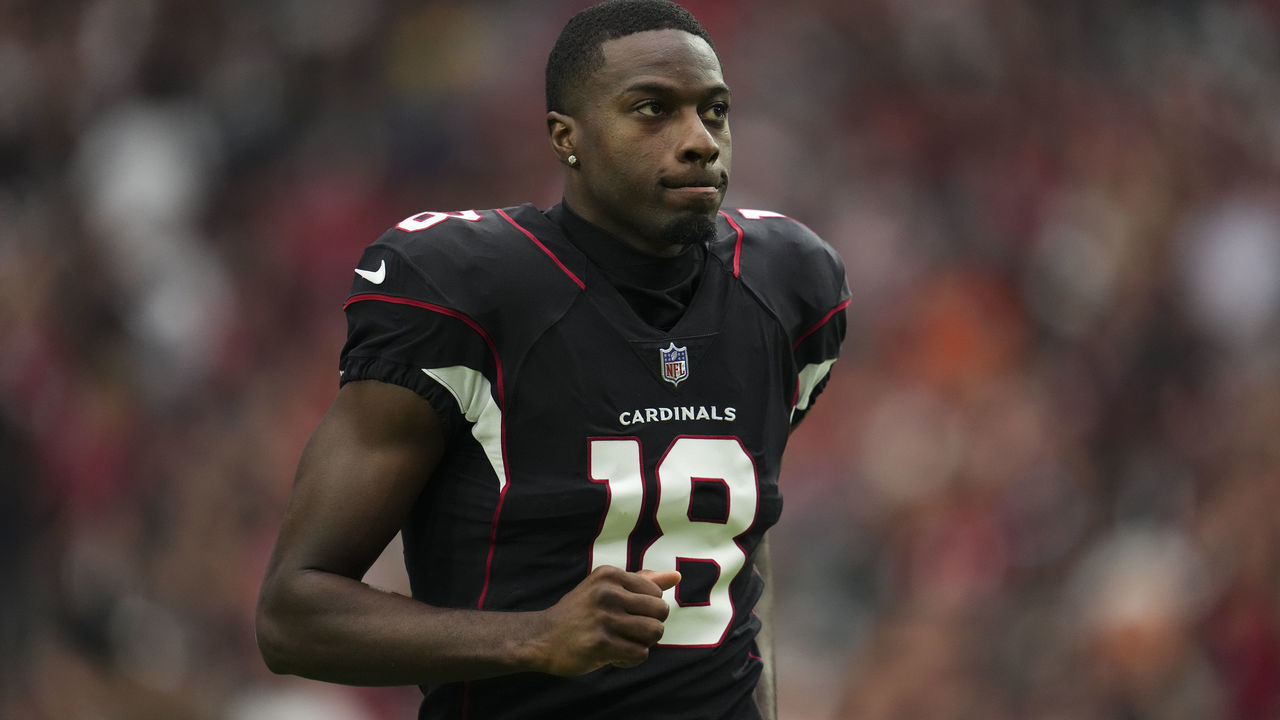 GLENDALE, AZ - OCTOBER 09: A.J. Green #18 of the Arizona Cardinals runs out during introductions against the Philadelphia Eagles at State Farm Stadium on October 9, 2022 in Glendale, Arizona.
