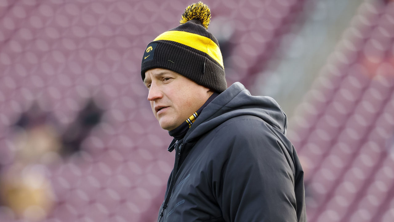 MINNEAPOLIS, MN - NOVEMBER 19: Offensive coordinator Brian Ferentz of the Minnesota Golden Gophers looks on before the start of the game against the Minnesota Golden Gophers at Huntington Bank Stadium on November 19, 2022 in Minneapolis, Minnesota. The Hawkeyes defeated the Golden Gophers 13-10.