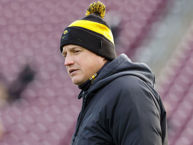 MINNEAPOLIS, MN - NOVEMBER 19: Offensive coordinator Brian Ferentz of the Minnesota Golden Gophers looks on before the start of the game against the Minnesota Golden Gophers at Huntington Bank Stadium on November 19, 2022 in Minneapolis, Minnesota. The Hawkeyes defeated the Golden Gophers 13-10.