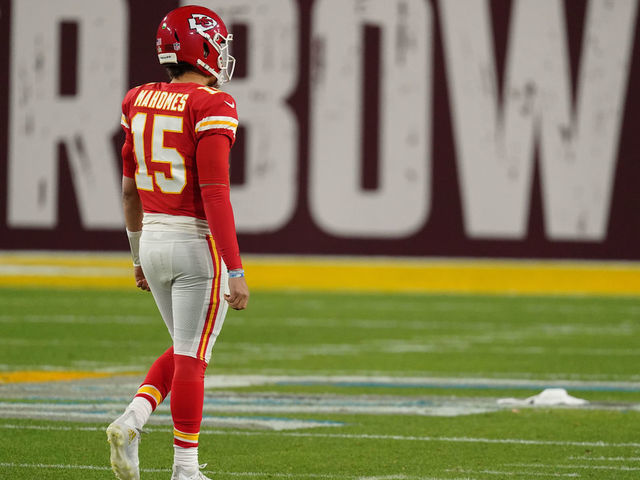 TAMPA, FLORIDA - FEBRUARY 07: Patrick Mahomes #15 of the Kansas City Chiefs walks off of the field prior to the NFL Super Bowl 55 football game against the Tampa Bay Buccaneers on February 7, 2021 in Tampa, Florida.