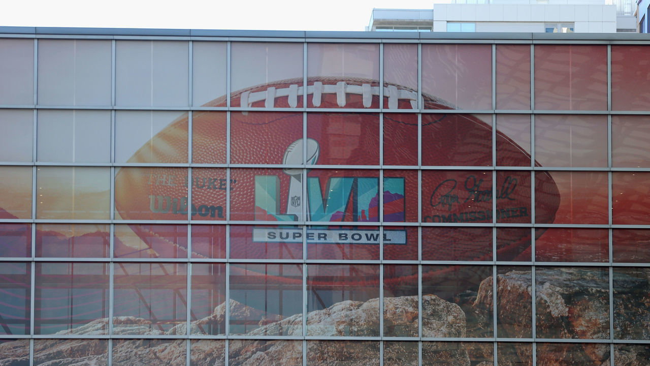 PHOENIX, ARIZONA - FEBRUARY 6: General view of Super Bowl LVII signage on February 6, 2023 in Phoenix, Arizona. Super Bowl LVII will be played between the Philadelphia Eagles and the Kansas City Chiefs on February 12, at State Farm Stadium in Glendale, Arizona.