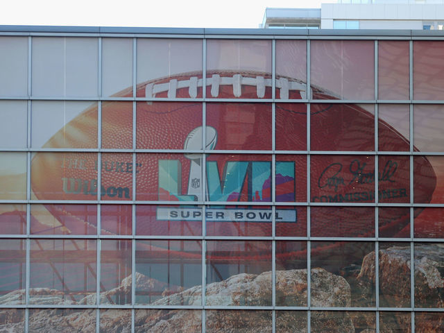 PHOENIX, ARIZONA - FEBRUARY 6: General view of Super Bowl LVII signage on February 6, 2023 in Phoenix, Arizona. Super Bowl LVII will be played between the Philadelphia Eagles and the Kansas City Chiefs on February 12, at State Farm Stadium in Glendale, Arizona.