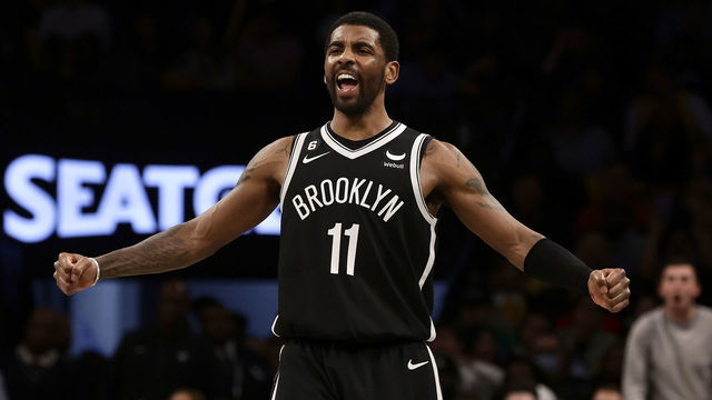 NEW YORK, NEW YORK - JANUARY 30: (NEW YORK DAILIES OUT) Kyrie Irving #11 of the Brooklyn Nets in action against the Los Angeles Lakers at Barclays Center on January 30, 2023 in New York City. The Nets defeated the Lakers 121-104.
