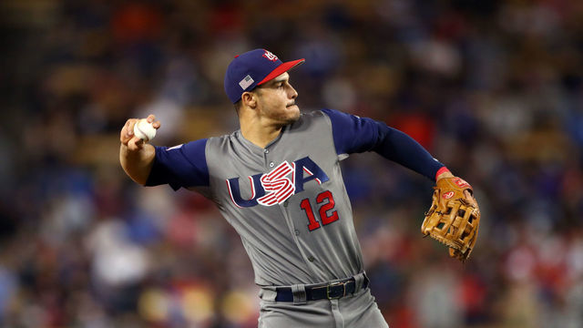 LOS ANGELES, CA - MARCH 22: Nolan Arenado #12 of Team USA throws the ball during Game 3 of the Championship Round of the 2017 World Baseball Classic against Team Puerto Rico on Wednesday, March 22, 2017 at Dodger Stadium in Los Angeles, California.